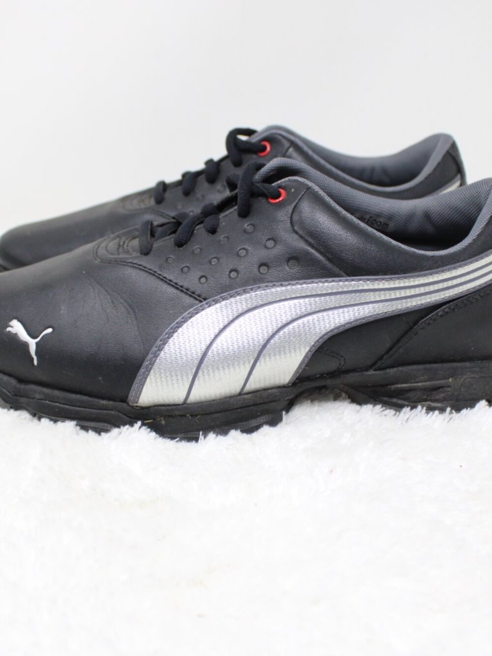 Puma Golf Shoes Mens 8.5 Black/Silver Leather ECO Ortholite Spiked Lace Up